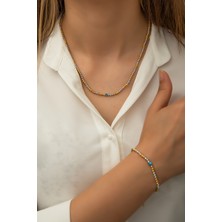 Papatya Silver Dorica Toplu Nazar Gözlü İki Renkli Fantezi Kolye Bileklik 925 Ayar Gümüş