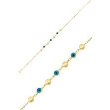 Papatya Silver Üç Nazargözlü Dorica Toplu 14 Ayar Altın Kaplama 925 Ayar Gümüş Bileklik