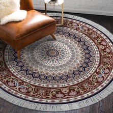 Alanur Home Alanur Star Pamuk Tabanlı Saçaklı Yıkanabilir Dijital Halı Yuvarlak Kahve