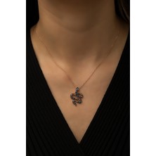 Papatya Silver Yılan Kolye Renkli Mix Nano Zirkon Taşlı Rose Gold Kaplama 925 Ayar Gümüş Kolye
