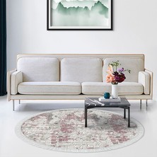 Alanur Home Alanur Star Pamuk Tabanlı Saçaklı Yıkanabilir Dijital Halı Yuvarlak Pudra