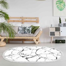 Alanur Home Alanur Trend Keçe Tabanlı Saçaklı Dijital Halı Oval Beyaz