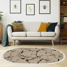 Alanur Home Alanur Trend Keçe Tabanlı Saçaklı Dijital Halı Oval Kahve