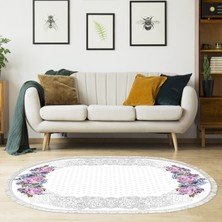 Alanur Home Alanur Trend Keçe Tabanlı Saçaklı Dijital Halı Oval Mürdüm