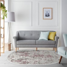 Alanur Home Alanur Trend Keçe Tabanlı Saçaklı Dijital Halı Oval Pudra