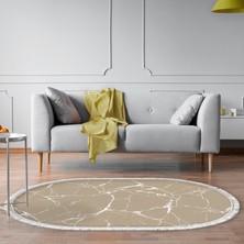 Alanur Home Alanur Yıldız Deri Tabanlı Saçaklı Yıkanabilir Dijital Halı Oval Camel
