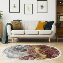 Alanur Home Alanur Yıldız Deri Tabanlı Saçaklı Yıkanabilir Dijital Halı Oval Renkli̇