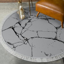 Alanur Home Alanur Yıldız Deri Tabanlı Saçaklı Yıkanabilir Dijital Halı Yuvarlak Gri̇
