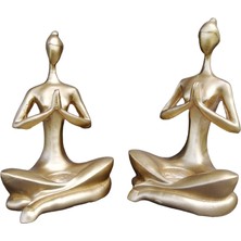 Dekoratif 2'li Gold Renk Yoga Kadın Obje