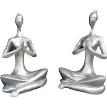 Dekoratif 2'li Gümüş Renk Yoga Kadın Obje