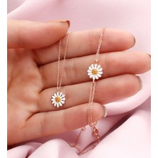 Else Silver 925 Ayar Gümüş Mineli Papatya Kolye Bileklik Kombin