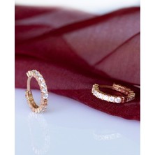 By Barun Beyaz Taşlı Halka Gümüş Küpe-Rose