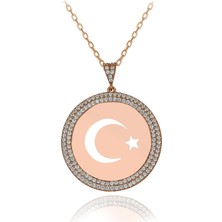 Beyaz Taşlı Plaka Ay Yıldız Gümüş Kolye