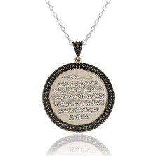 Dualı Kolye Siyah Taşlı Ayetel Kürsi Gümüş Kolye