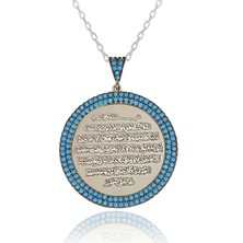 Dualı Kolye Turkuaz Taşlı Ayetel Kürsi Gümüş Kolye