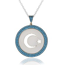 Turkuaz Taşlı Plaka Ay Yıldız Gümüş Kolye