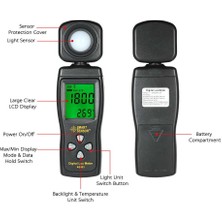 Alfa AS803 LCD Lüksmetre Dijital Işık Ölçer Lux Metre Uv Metre Radiometer Photometre