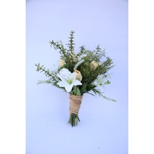Kibrithane Çiçek Yapay Buket Kuru Çiçek Lilyum ve Sarı Lale Gelin El Buketi KC00120105
