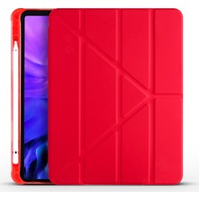 Ceplab Apple iPad 10.2" 8. Nesil Kılıf Kalem Bölmeli Silikon Smart Cover Kırmızı