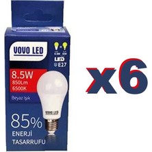 Vovo LED Ampul 8.5W 850 Lm E27 Beyaz Işık 6 Adet