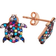 Argentum Concept Kaplumbağa Motifli Renkli Taşlı Gümüş Küpe K067101