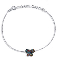 Argentum Concept Renkli Taşlı Gümüş Kelebek Bileklik B052901