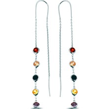 Argentum Concept Renkli Taşlı Gümüş Tasarım Zincir Küpe K076601