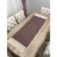 Fırat Rize Bezleri Dantel Fırfırlı  Hasır Keten Runner / 45X140