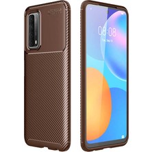 Tekno Grup Huawei P Smart 2021 Kılıf Karbon Desenli Lux Negro Silikon + Nano Ekran Koruyucu Kahverengi