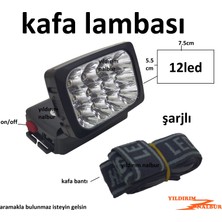 Yıldırım Kafa Feneri 12 LED 7.5x5.5cm Dikdörtgen Model Lamba Kafa Lambası Gece Lambası Şarjlı Çoklu Işık