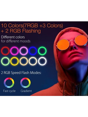 Paleon Rgb LED Aynalı Selfie Işığı Makyaj Aynası Gökkuşağı Renkli Şarjlı