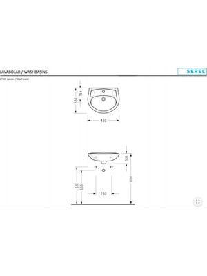 Serel 35X45 cm Lavabo (Batarya Delikli) 2741TDS110H