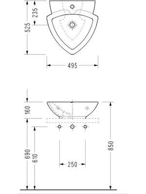 Serel Tezgah Üstü Üçgen Lavabo 49,5X52 cm 2036TDS000