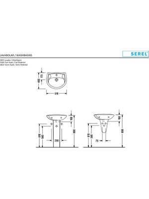 Serel 40X50 cm Lavabo (Batarya Delikli) 2841TDS110H