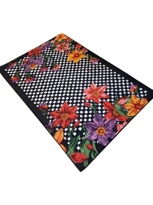 Rugs Modern Mira Floret Black White 1501 Çiçek Dama Desen Siyah Beyaz Halı