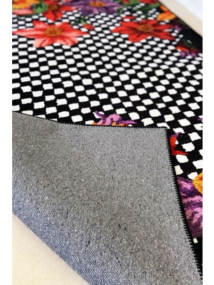 Rugs Modern Mira Floret Black White 1501 Çiçek Dama Desen Siyah Beyaz Halı