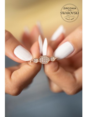 Swarovski Taşlı Geometrik Model Rose Kaplama Gümüş Bileklik