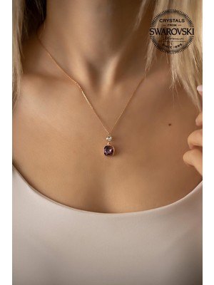 Ninova Silver Swarovski Taşlı Iki Taşlı Model Rose Kaplama Gümüş Kolye