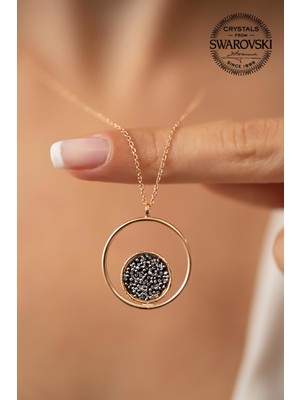 Ninova Silver Swarovski Taşlı Halka Model Rose Kaplama Gümüş Kolye