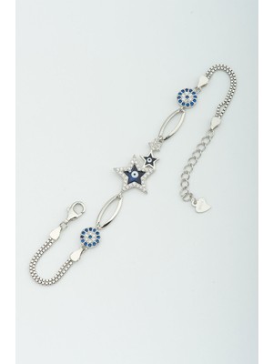 Papatya Silver 925 Ayar Gümüş Nazar Bocuklu Yıldız Kadın Bileklik