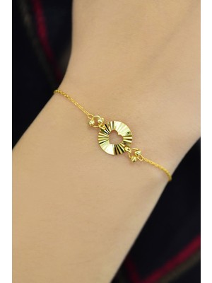 Papatya Silver 925 Ayar Gümüş Gold Kaplama Çember Kalp Kristal Kesim Bileklik