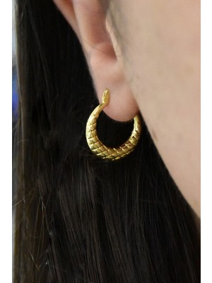 Papatya Silver 925 Ayar Gümüş Gold Kaplama Pul Desenli Halka Küpe