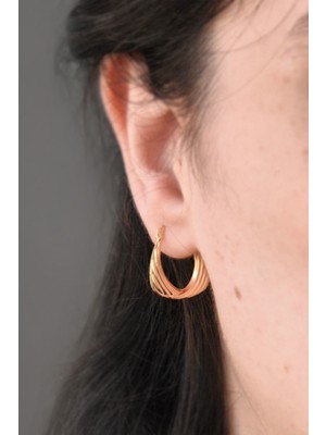 Papatya Silver 925 Ayar Gümüş Gold Kaplama Çizgili Drop Küpe