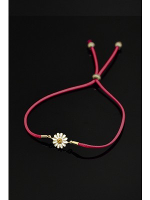 Papatya Silver 925 Ayar Gümüş Kırmızı İpli Asansörlü Papatya Bileklik