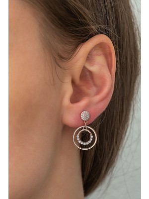 Papatya Silver 925 Ayar Rose Altın Kaplama Zirkon Taşlı Sallantılı Halka Gümüş Küpe