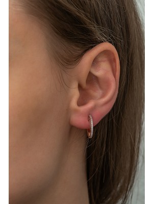 Papatya Silver 925 Ayar Rose Altın Kaplama Çivili Taşlı Halka Gümüş Küpe