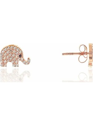 Papatya Silver 925 Ayar Rose Altın Kaplama Zirkon Taşlı Fil Küpe