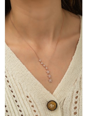 Papatya Silver Kayan Yıldızlar Kolye Nano Zirkon Taşlı Rose Altın Kaplama Gümüş