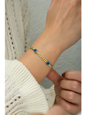 Papatya Silver 925 Ayar Altın Kaplama Nazar Gözlü Gümüş Zincir Bileklik