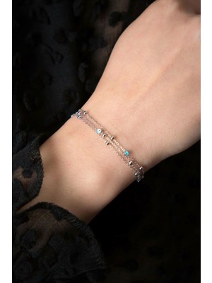 Papatya Silver 925 Ayar Üç Zincirli Nazar Göz Gümüş Bileklik